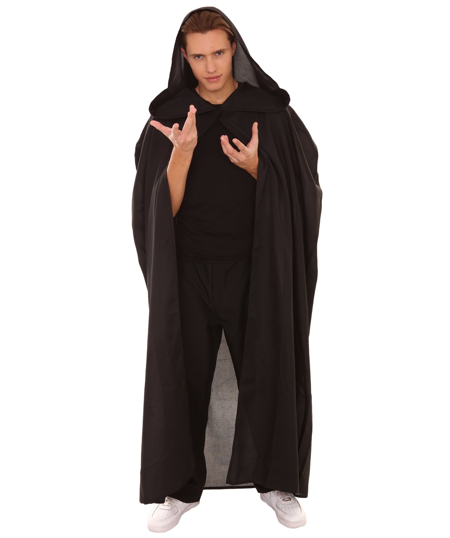 男性 JCP-160 のフード付きローブコスチューム ブラック ハロウィンコスチューム