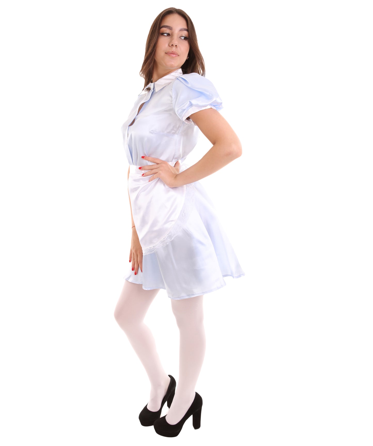 大人用女性の JCO-328_1 フレンチエプロンメイド制服 ライトブルー コスプレコスチューム