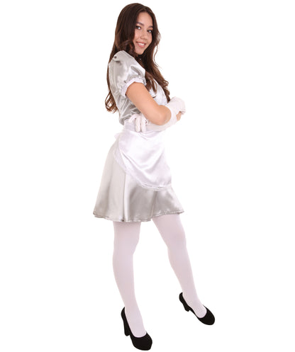 大人用女性の JCO-328_20 フレンチエプロンメイド制服 シルバー コスプレコスチューム