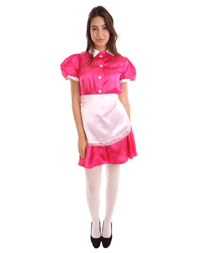 大人用女性の JCO-328_12 フレンチエプロンメイド制服 ダークピンク コスプレコスチューム