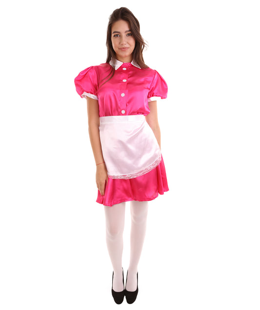 大人用女性の JCO-328_12 フレンチエプロンメイド制服 ダークピンク コスプレコスチューム
