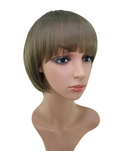 "耐熱商品☆トップに重みを持たせたショートヘア！毛先の軽やかさとお目めパッチりなパッツン前髪が可愛い♪ ウィッグネット付き♪ W-596 "
