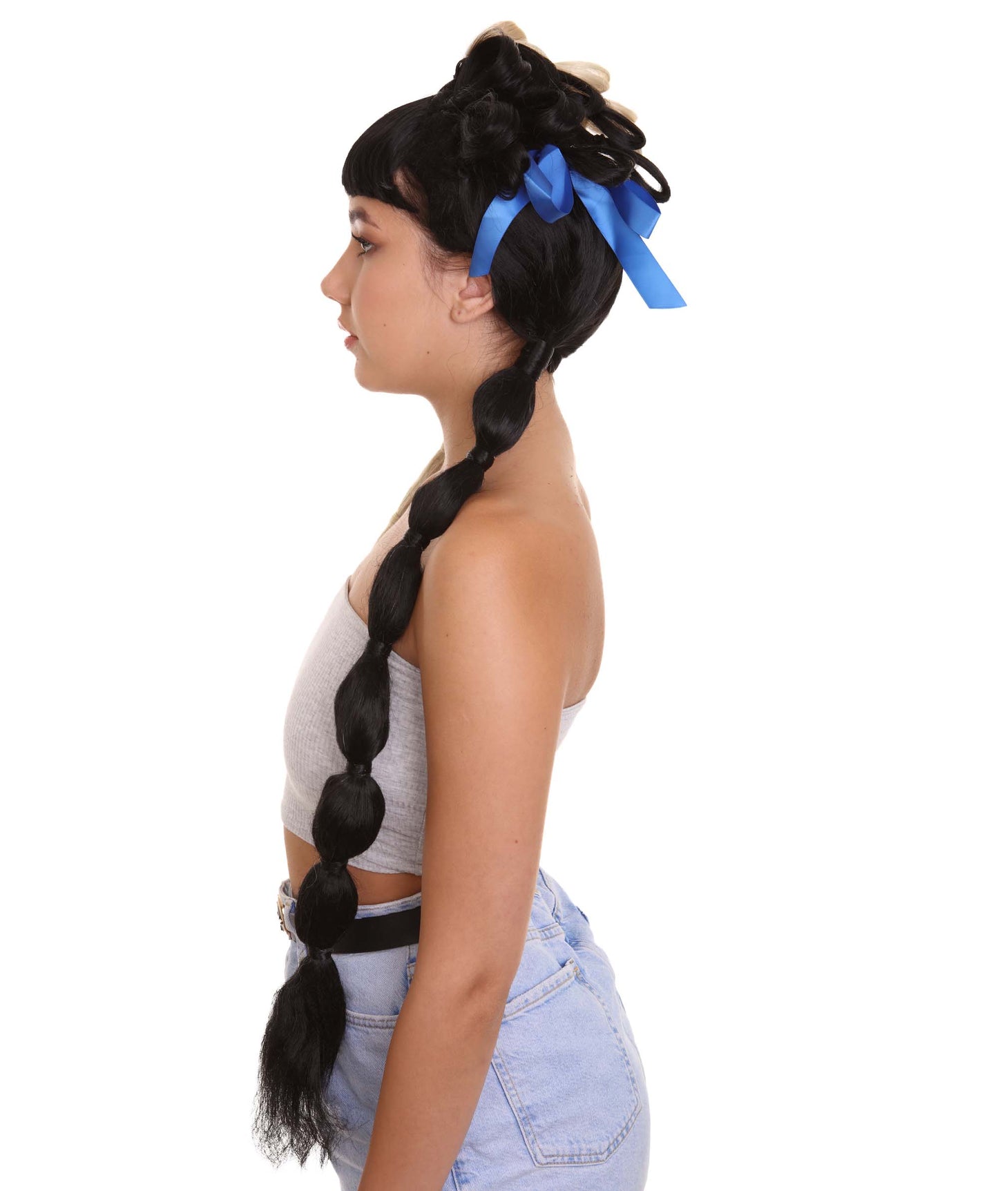 ハロウィンパーティ プレミアムレディース H-5201 ミニバンハロー ツートーンピグテールとスカイブルーリボンウィッグ