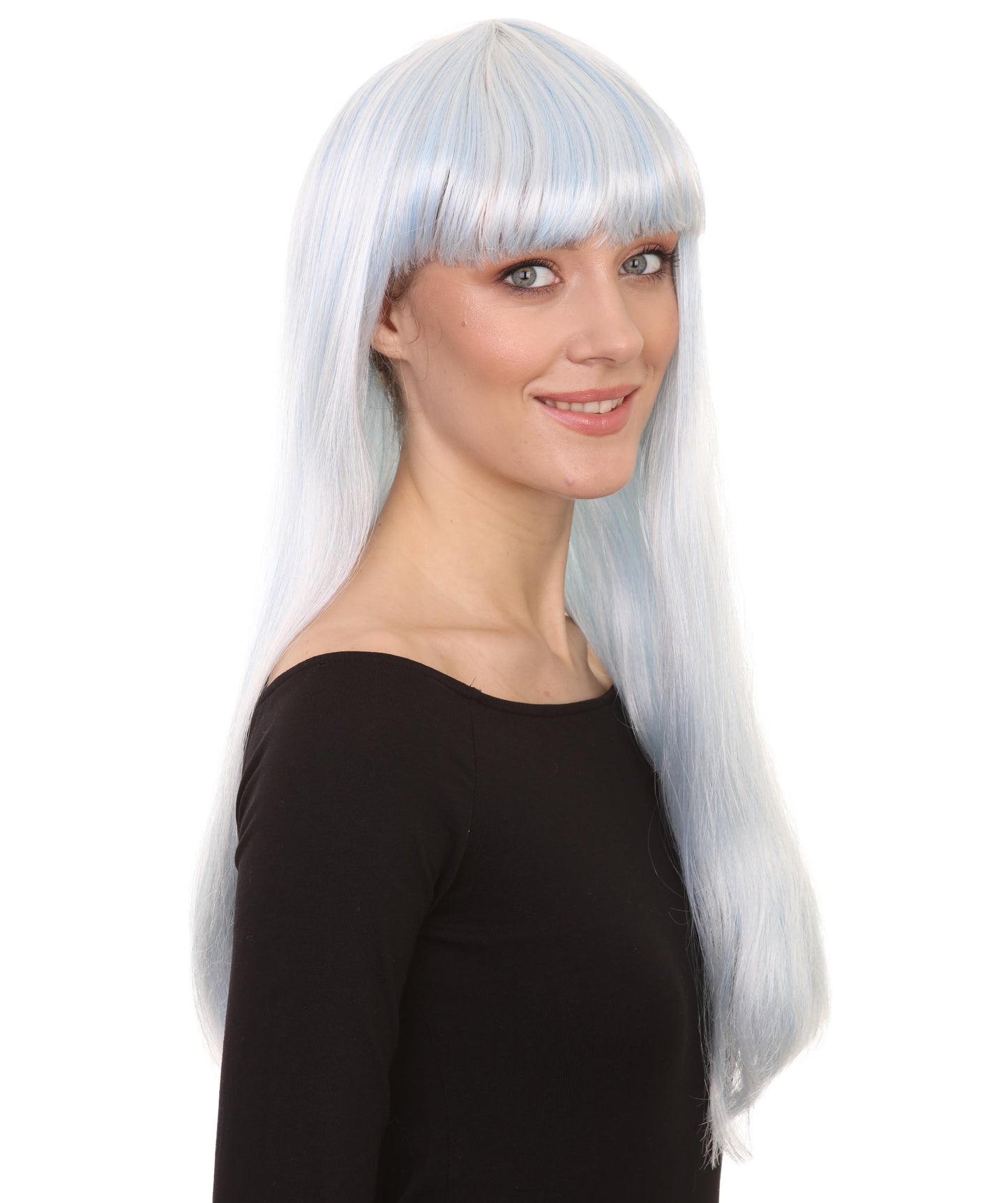 ロングボブホワイト女性用ウィッグ H-3358 華やかなパーティーイベント準備完了のハロウィンウィッグ プレミアム通気性のあるキャップレスキャップ