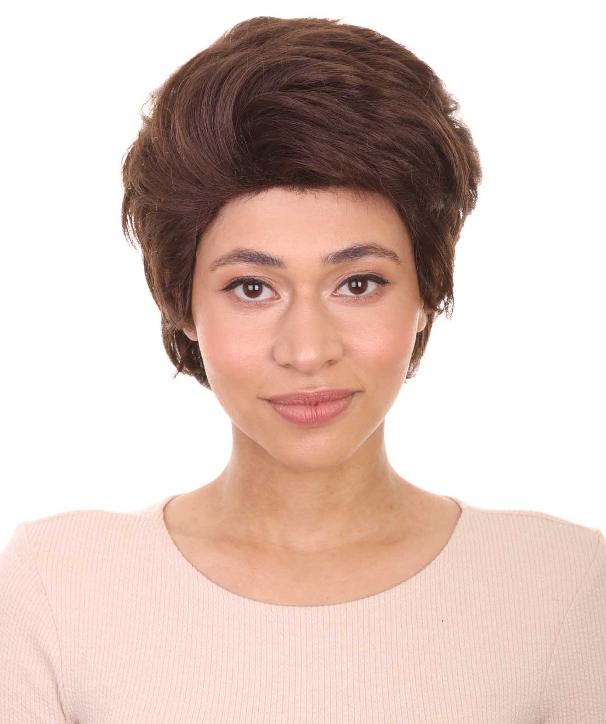女性用ショート グリース リゾ ブラウンウィッグ H-4682 プレミアム通気性キャップレスキャップ