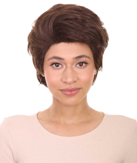 女性用ショート グリース リゾ ブラウンウィッグ H-4682 プレミアム通気性キャップレスキャップ