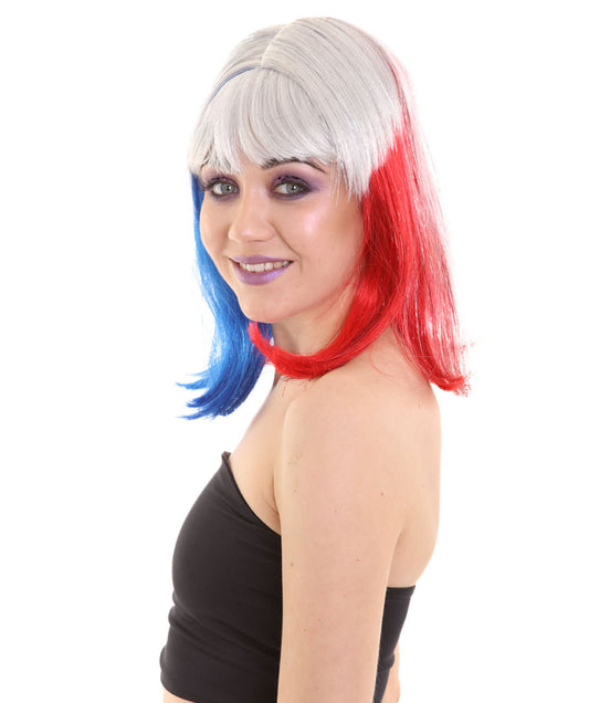 ハロウィンパーティ H-5218 女性用 赤白青ボブウィッグ プレミアム 通気性抜群のキャップレスキャップ