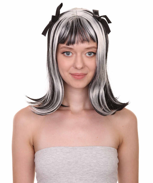 女性用ゴーストリーゾンビウィッグリボン付きツートーンマルチカラーウィッグ H-4636 プレミアム通気性キャップレスキャップ