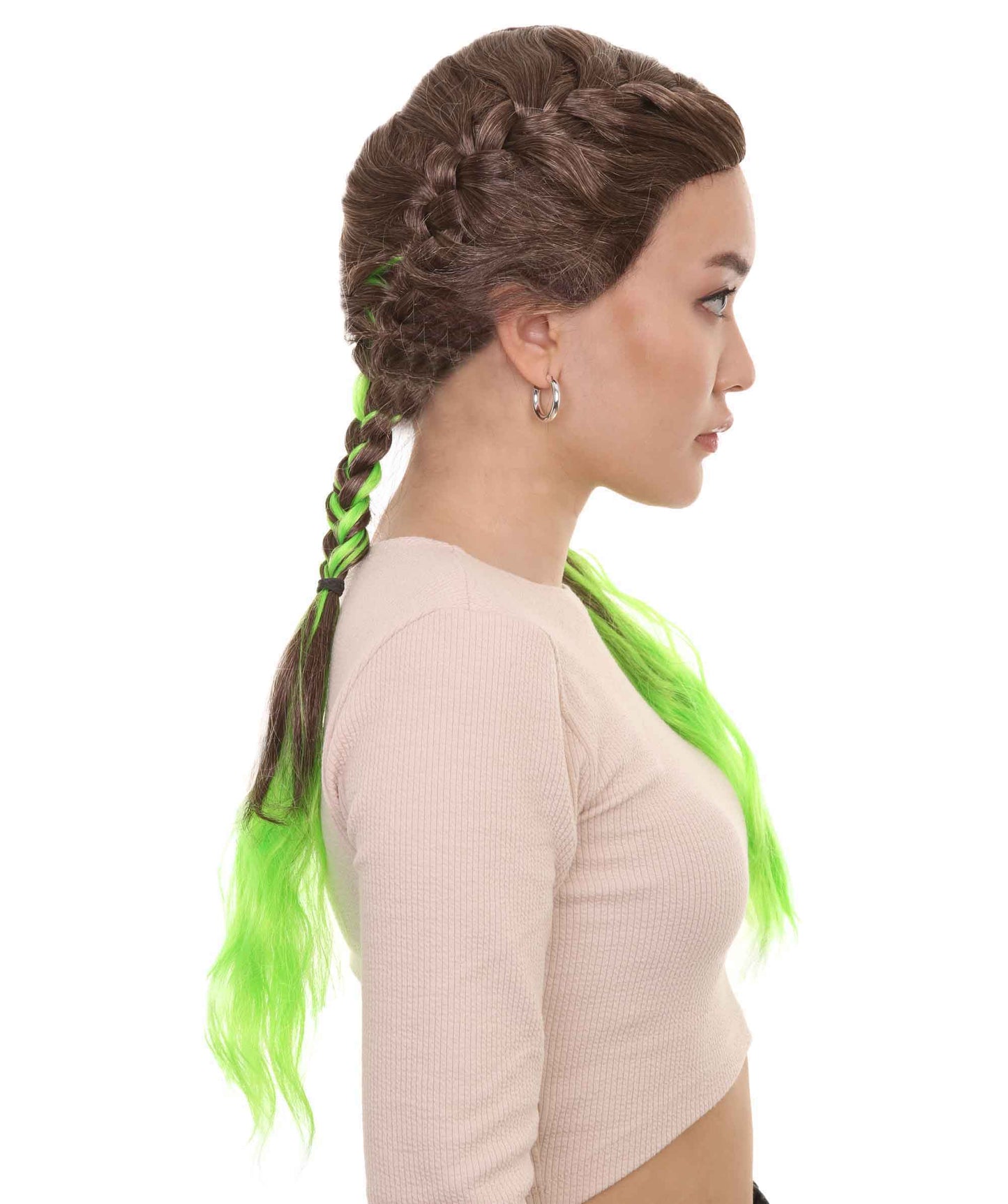 Wigs2you ハロウィンパーティープレミアムレディース H-1859 着け心地が良い とても快適 ブラウン&グリーン三つ編みウィッグ