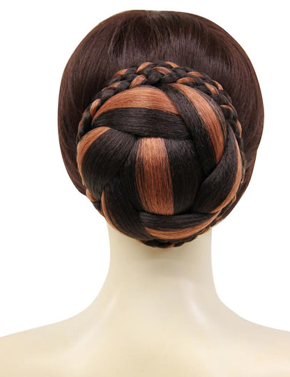 女性 W-8420A の立体的な大きな三つ編みラウンドシニョンバンズヘアスタイル ラティーノブラウン 合成繊維