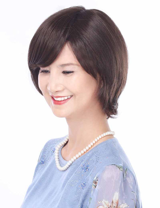 女性用 人毛ミックス総手植えウィッグ びっくりする軽さ長時間被っても大丈夫な医療ウィッグ 、 ウィッグネット付き