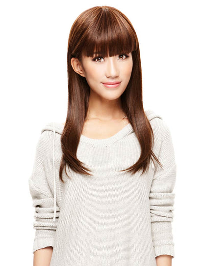 サラサラの美しい耐熱ストレートロングヘア、前髪ありの人気の定番。 ウィッグネット付き。 W-584