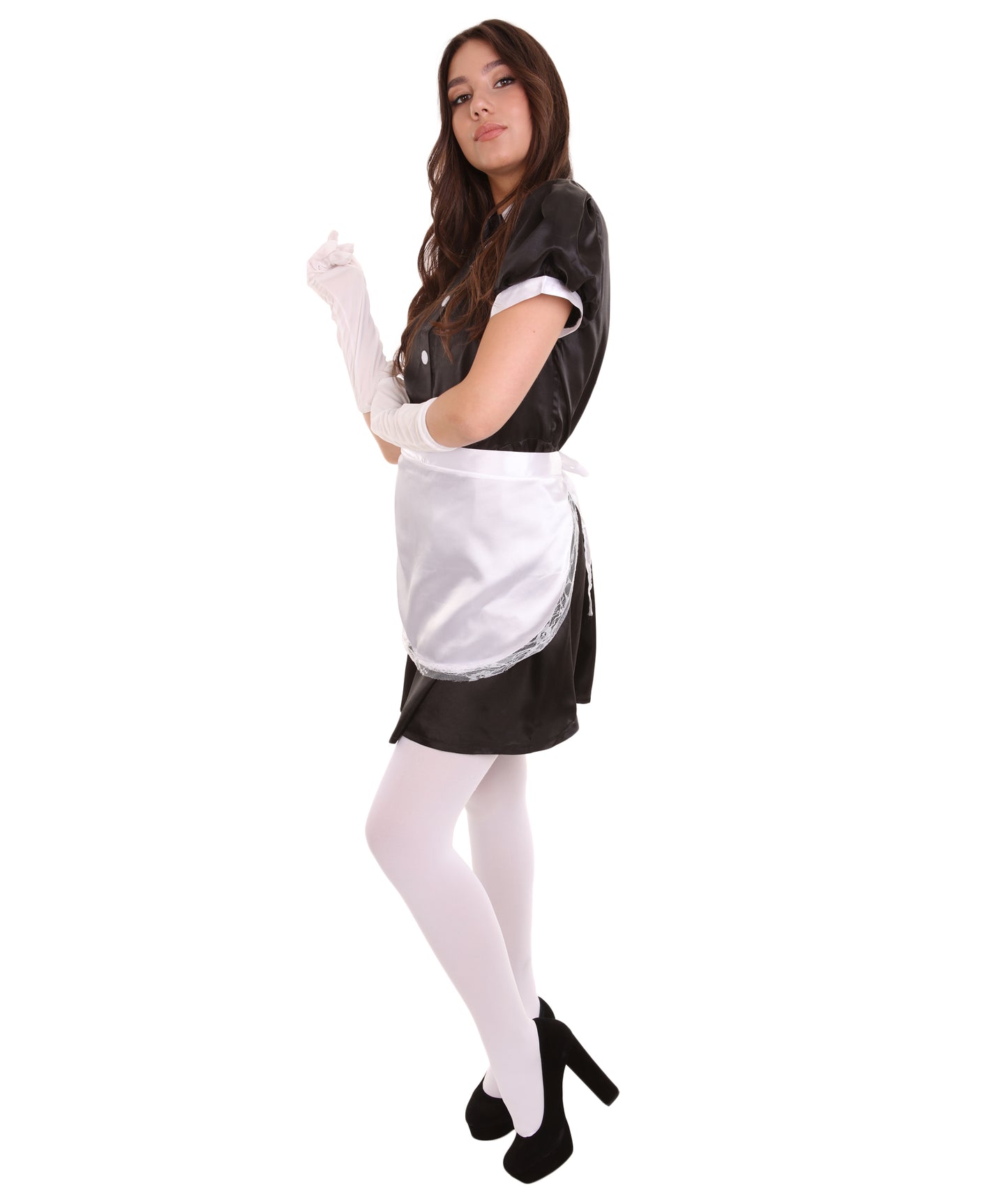 大人用女性の JCO-328 フレンチエプロンメイド制服 ブラック コスプレコスチューム