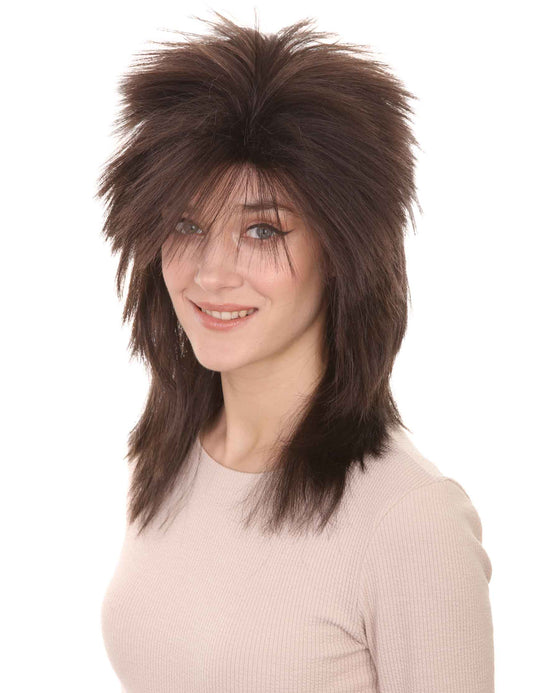 Wigs2you ハロウィン パーティー プレミアム H-1333 簡単に着用でき 快適なフィット感 80 年代女性ダークブラウン ロッカー スタイルウィッグ