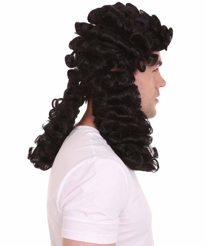 ハロウィンパーティ 男性用 H-4286 コロニアルカーリー黒歴史的ウィッグ プレミアム通気性キャップレスキャップ