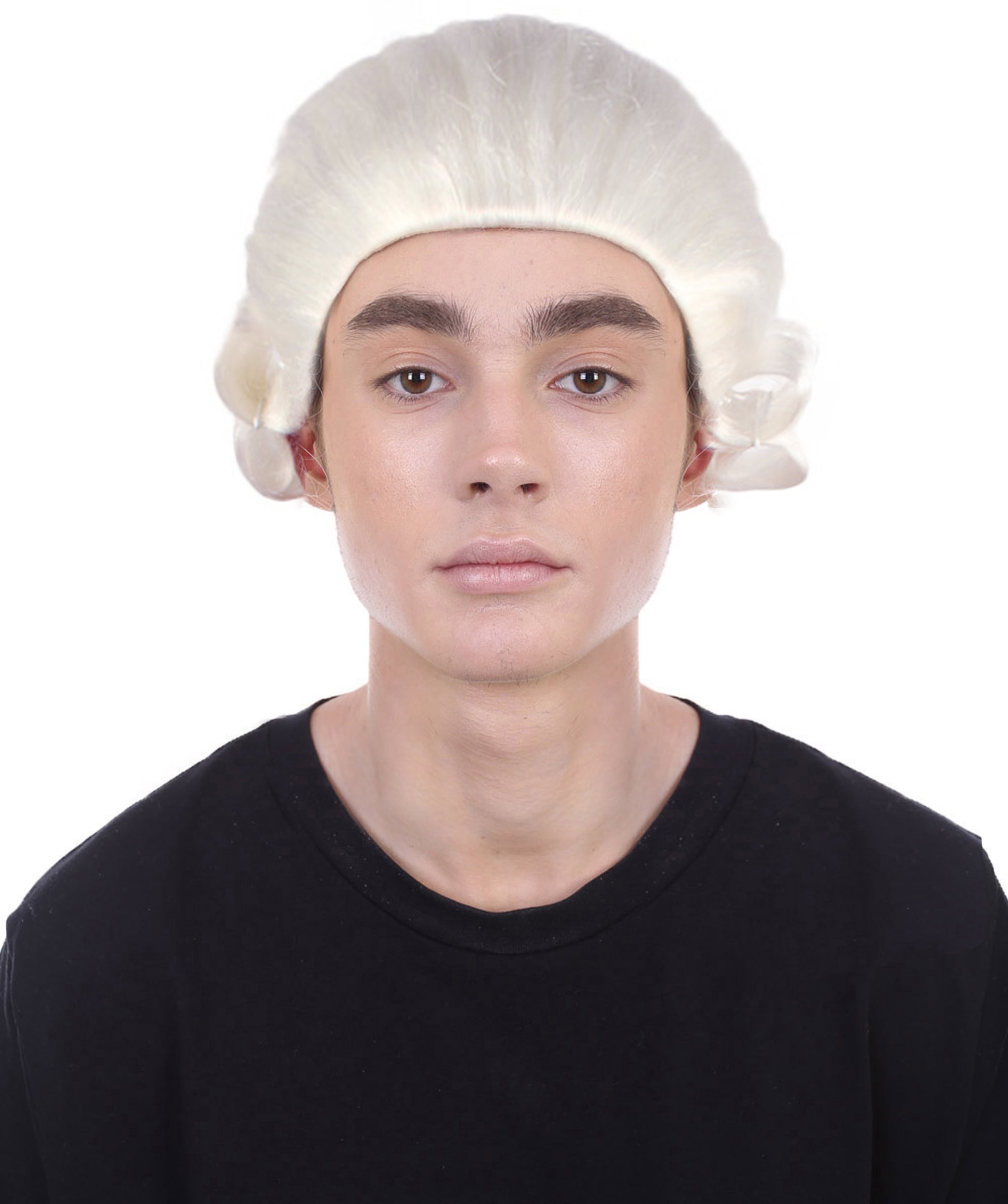 男性用コロニアル裁判官ホワイト歴史的ウィッグ H-4344 プレミアム通気性キャップレスキャップ