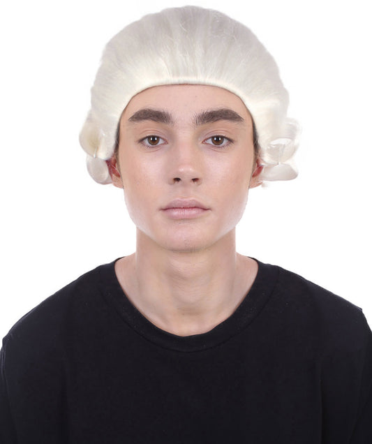 男性用コロニアル裁判官ホワイト歴史的ウィッグ H-4344 プレミアム通気性キャップレスキャップ