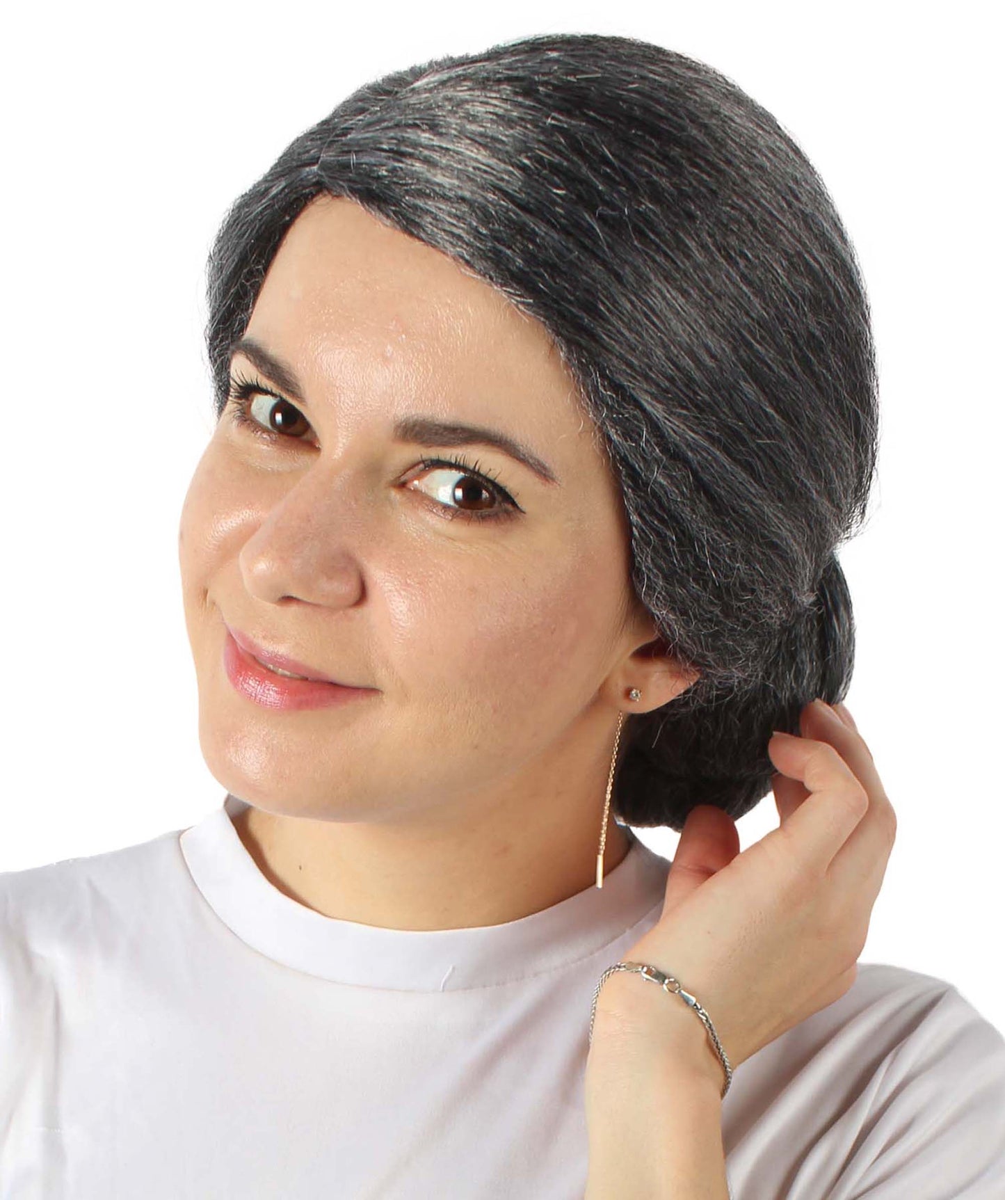 ハロウィンパーティプレミアムレディース H-5752 ダークグレイ年配の女性のバンウィッグ