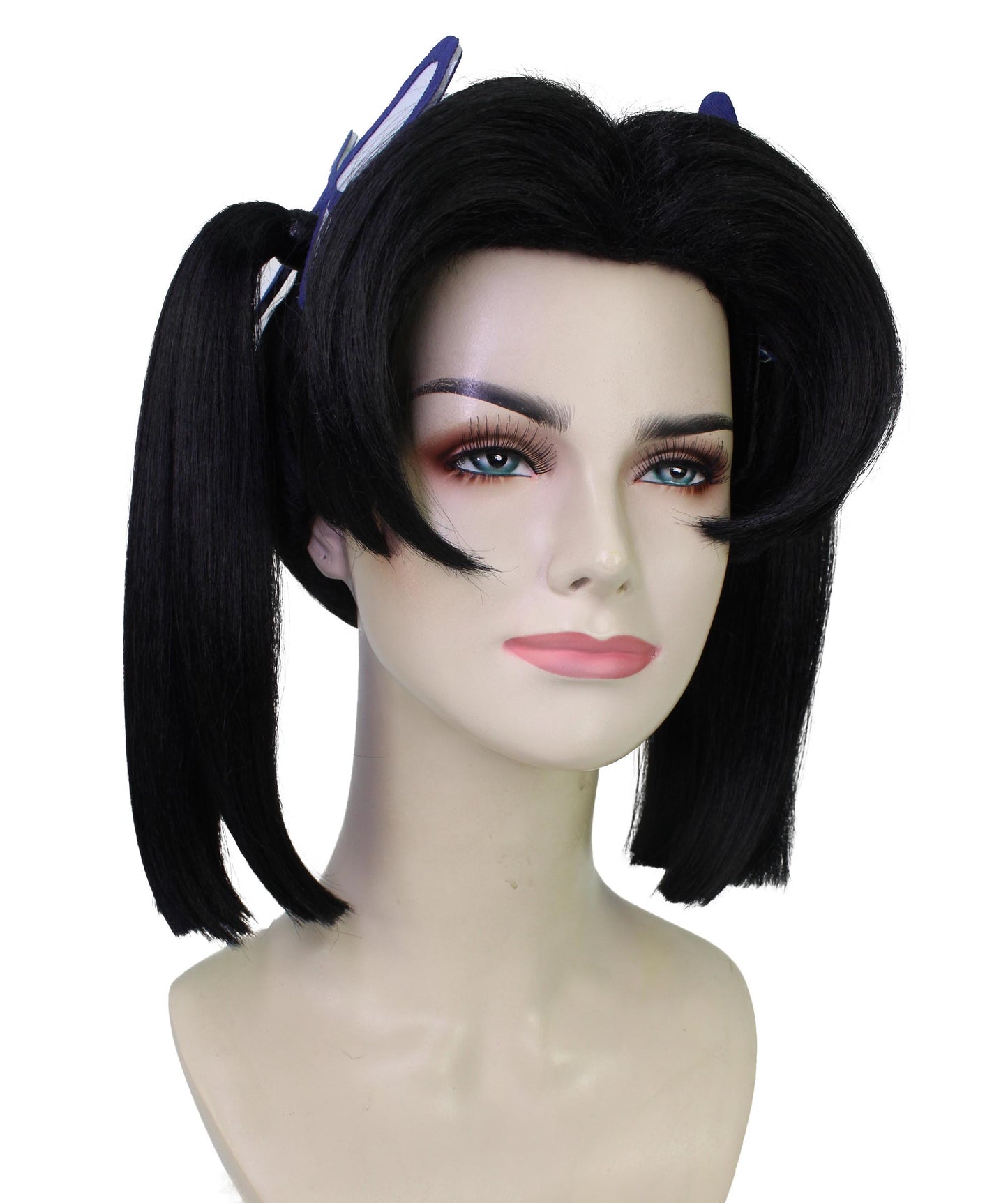 ハロウィーンのために完全な分けられたフリンジが付いているWigs2youの大人の女性のH-5888悪魔の黒のツインテールのかつら 難燃性の合成繊維