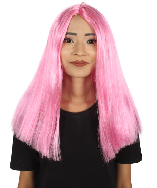 グラマラス ピンク 女性用ウィッグ H-3578 ストレートミディアム ファンシーコスプレハロウィンウィッグ プレミアム 通気性の良い キャップレスキャップ