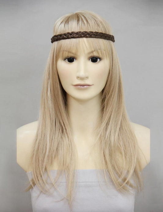 女性 W-8224B のおしゃれなアッシュブラウン 可愛いコンビネーション三つ編みヘッドバンド リボンヘアアクセサリー 合成繊維