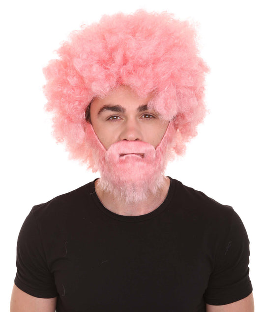 大人 男女兼用 80年代 画家風 アフロウィッグ 顎髭と口髭セット ピンク H-5120 シンプルでクラシックなセレブコスチューム プレミアムハロウィンウィッグ