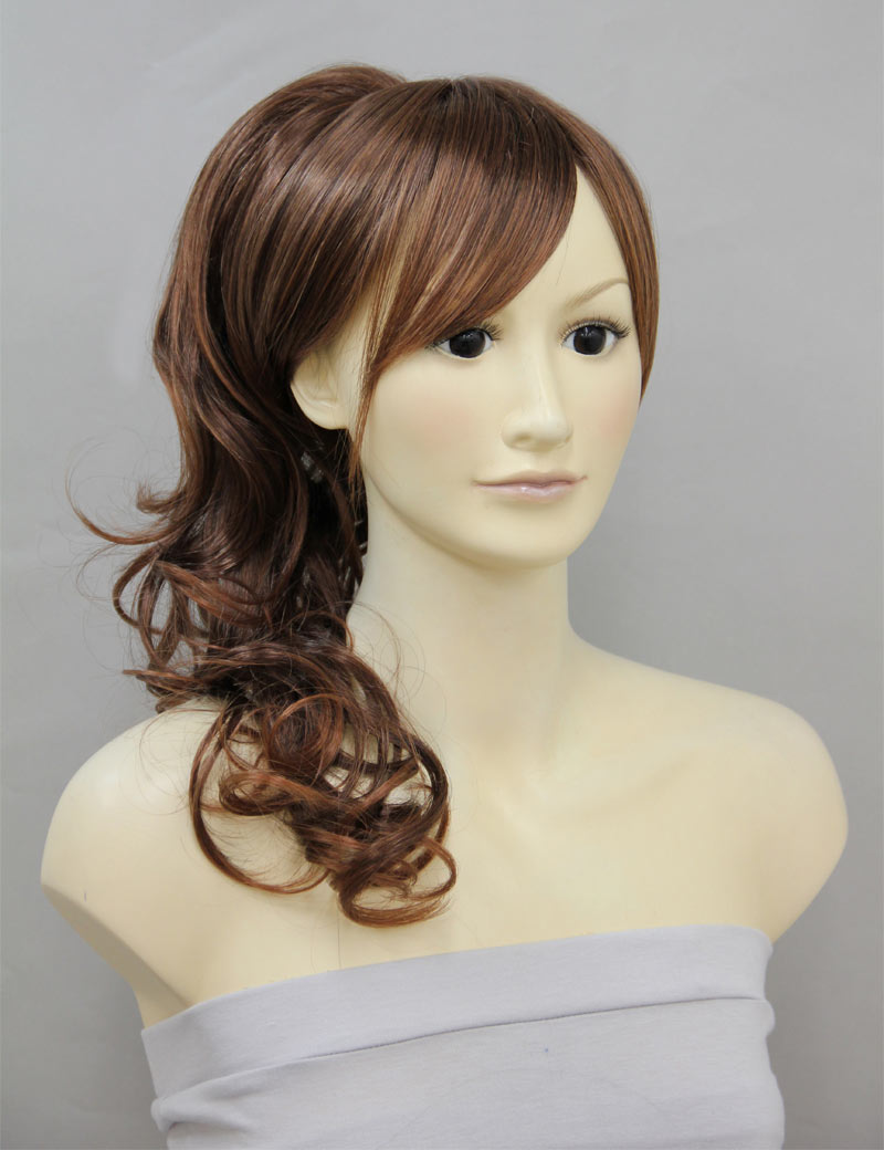 レディースファッション W-8316 ポニーテール ロングナチュラルルーズスタイル チャコールゴールデンオーバンティップス ヘアピースウィッグ 合成繊維