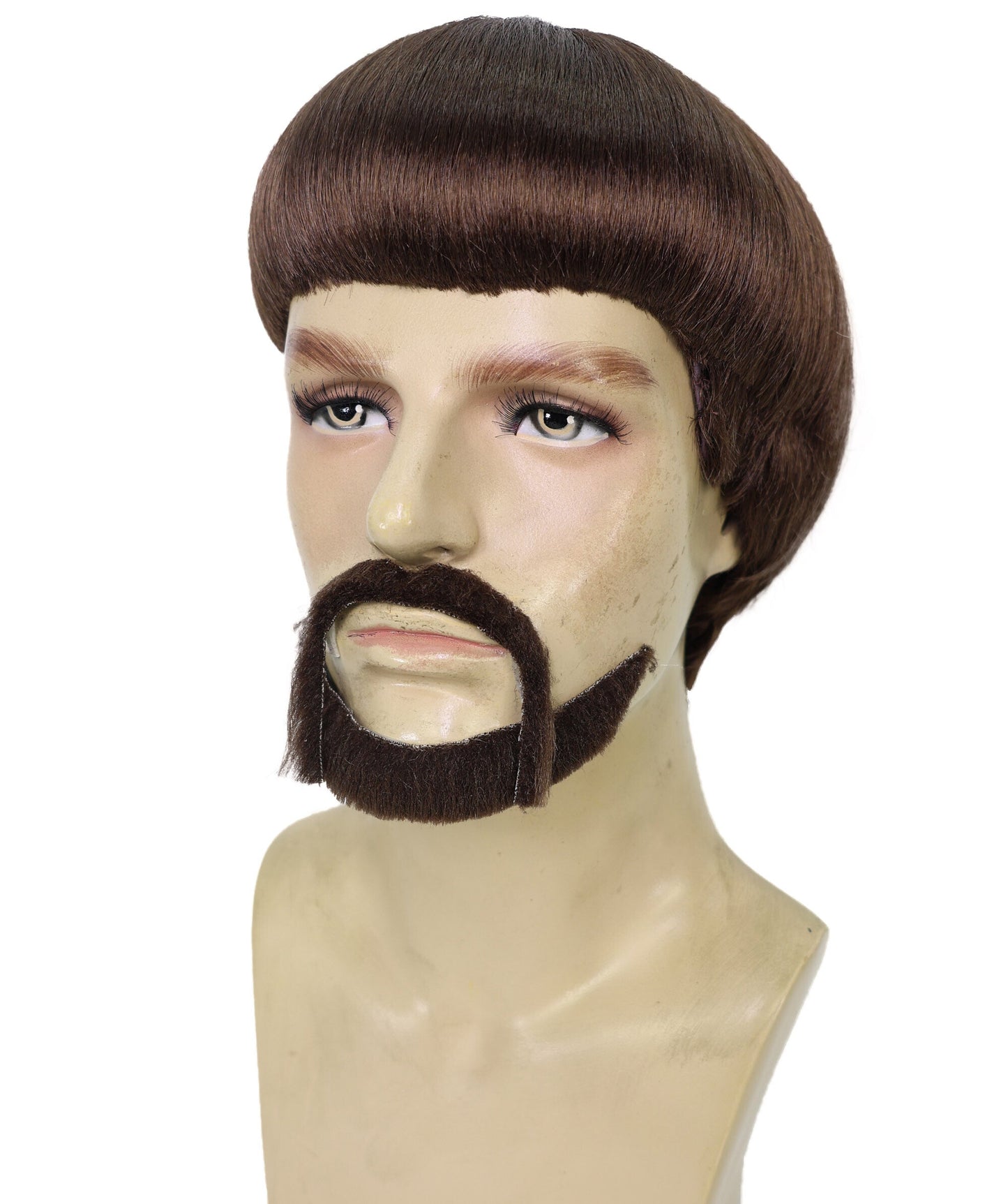 Wigs2you H-7076 大人用メンズ ブラック レトロ ボウルカット フルウィッグ 口ひげ＆あごひげ付き 合成繊維 ハロウィン、コスプレ、パーティーに