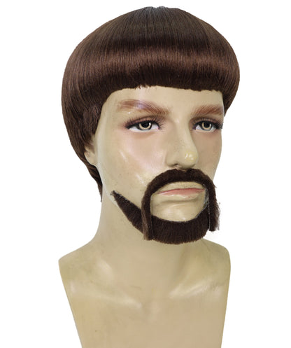 Wigs2you H-7076 大人用メンズ ブラック レトロ ボウルカット フルウィッグ 口ひげ＆あごひげ付き 合成繊維 ハロウィン、コスプレ、パーティーに