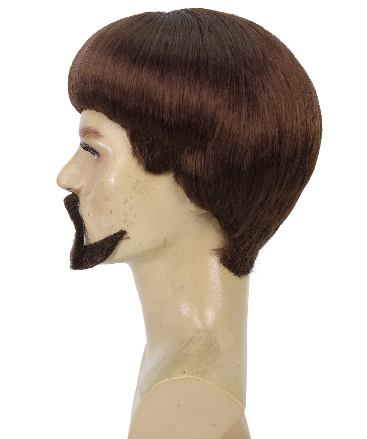Wigs2you H-7076 大人用メンズ ブラック レトロ ボウルカット フルウィッグ 口ひげ＆あごひげ付き 合成繊維 ハロウィン、コスプレ、パーティーに