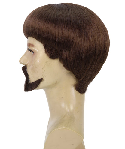 Wigs2you H-7076 大人用メンズ ブラック レトロ ボウルカット フルウィッグ 口ひげ＆あごひげ付き 合成繊維 ハロウィン、コスプレ、パーティーに