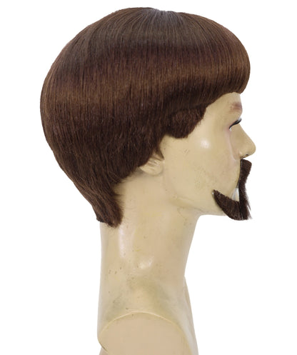Wigs2you H-7076 大人用メンズ ブラック レトロ ボウルカット フルウィッグ 口ひげ＆あごひげ付き 合成繊維 ハロウィン、コスプレ、パーティーに