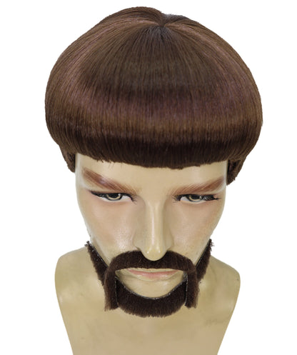 Wigs2you H-7076 大人用メンズ ブラック レトロ ボウルカット フルウィッグ 口ひげ＆あごひげ付き 合成繊維 ハロウィン、コスプレ、パーティーに
