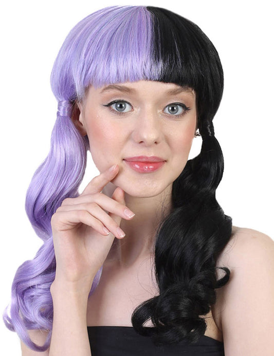 Wigs2you ハロウィン パーティー プレミアム レディース H-1444 簡単に着用でき 快適なフィット感の独占コスプレウィッグ メラニー パープルとブラックの波状スタイル