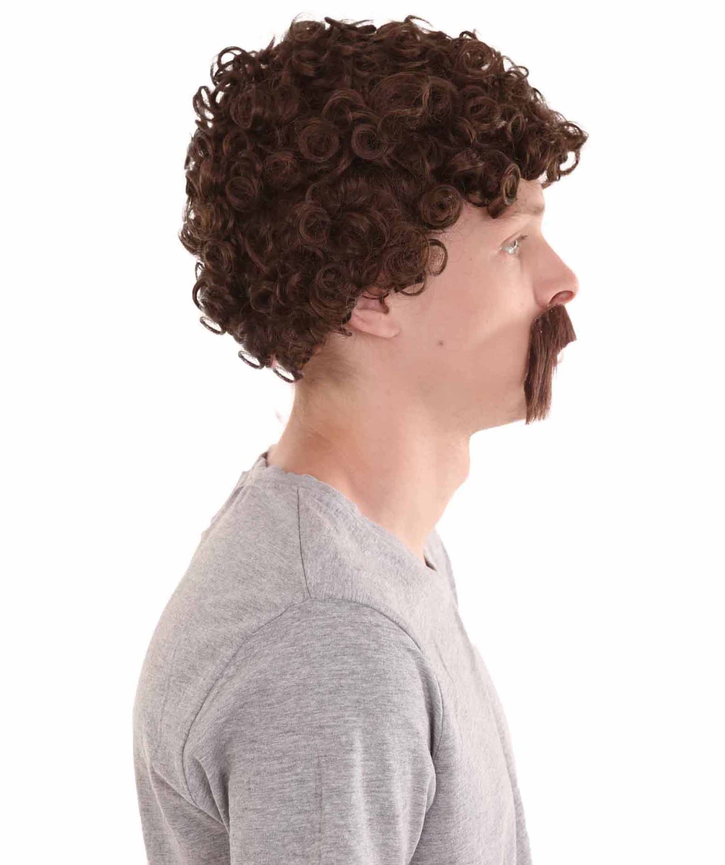 Wigs2you.com メンズ ウィッグ ブラウン アフロ 口ひげ付き キャラクター風 ハロウィン・仮装・パーティー用 合成繊維 耐熱仕様 H-2224