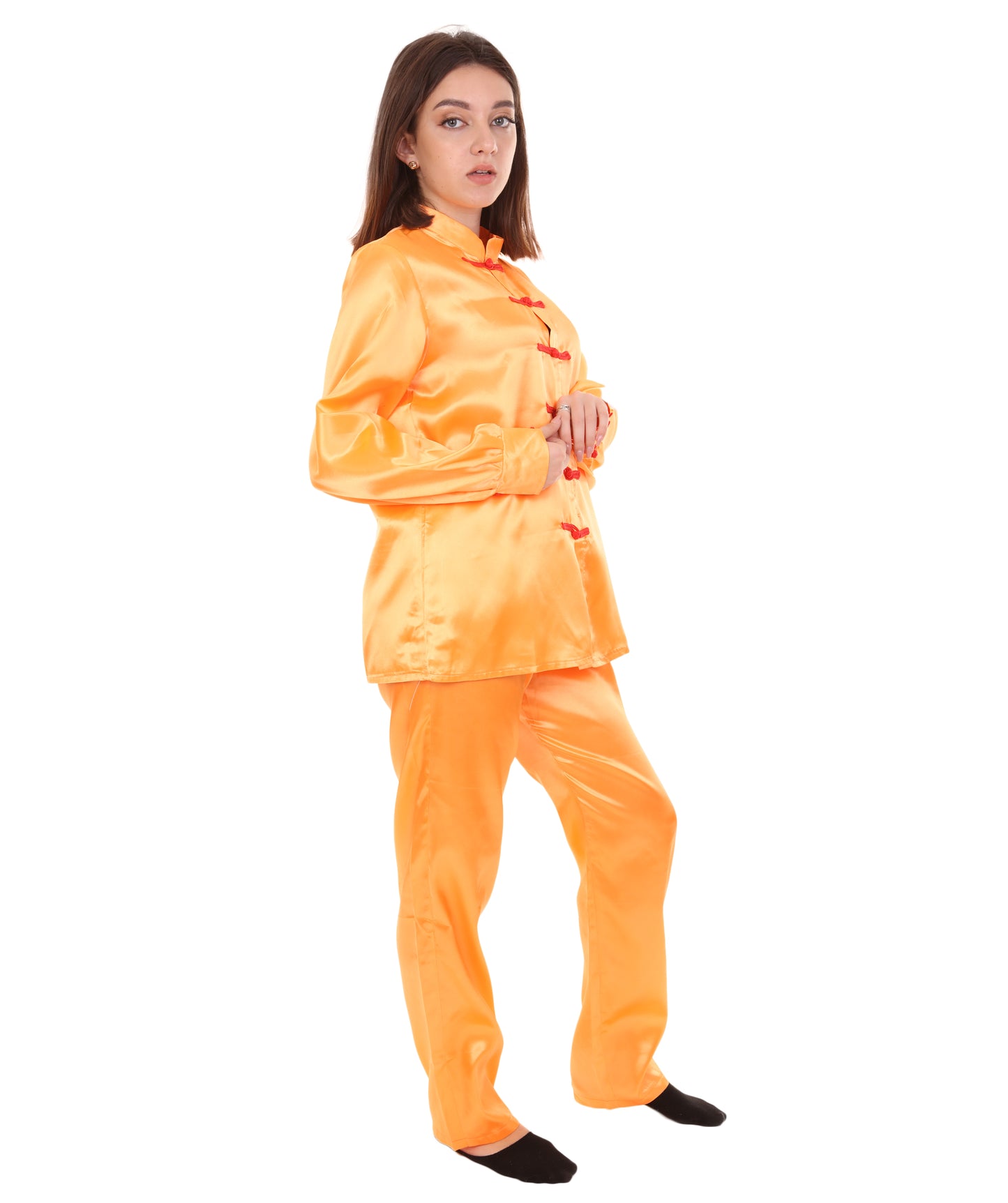 大人用ウィメンズ JCO-270_10 中国の伝統的なカンフー オレンジサテン 制服 コスプレ衣装