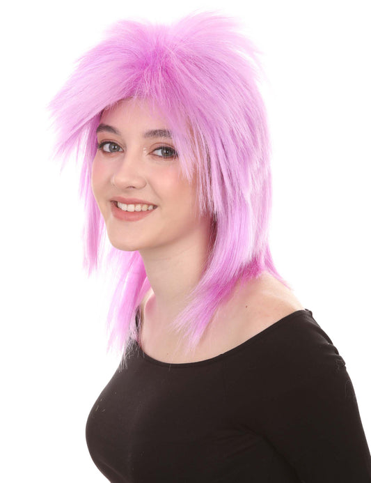 Wigs2you ハロウィン パーティー プレミアム H-1318 簡単に着用でき 快適なフィット感 80 年代女性パープル ロッカー スタイルウィッグ