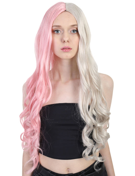 Wigs2you ハロウィンパーティープレミアムレディース H-1464 美しいルックを手に入れよう！長いカーリーハーフライトピンクとブロンドウィッグスタイル