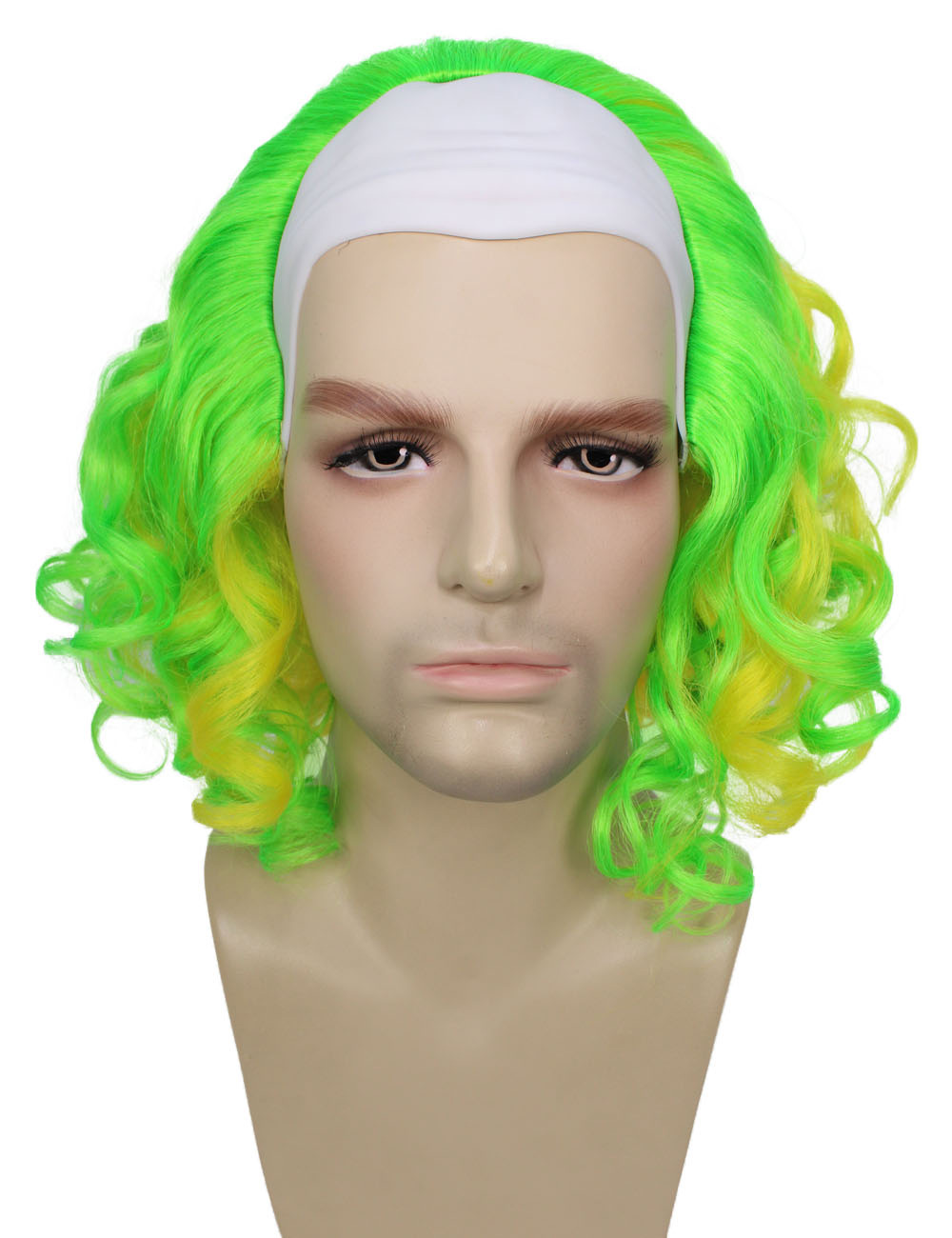 ハロウィンパーティ プレミアムメンズ H-5502 グリーン&イエローバルドクラウンウィッグ 合成繊維の髪