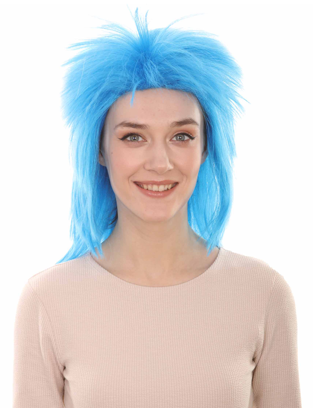Wigs2you ハロウィン パーティー プレミアム H-1314 簡単に着用でき 快適なフィット感 80 年代女性ブルー ロッカー スタイル ウィッグ