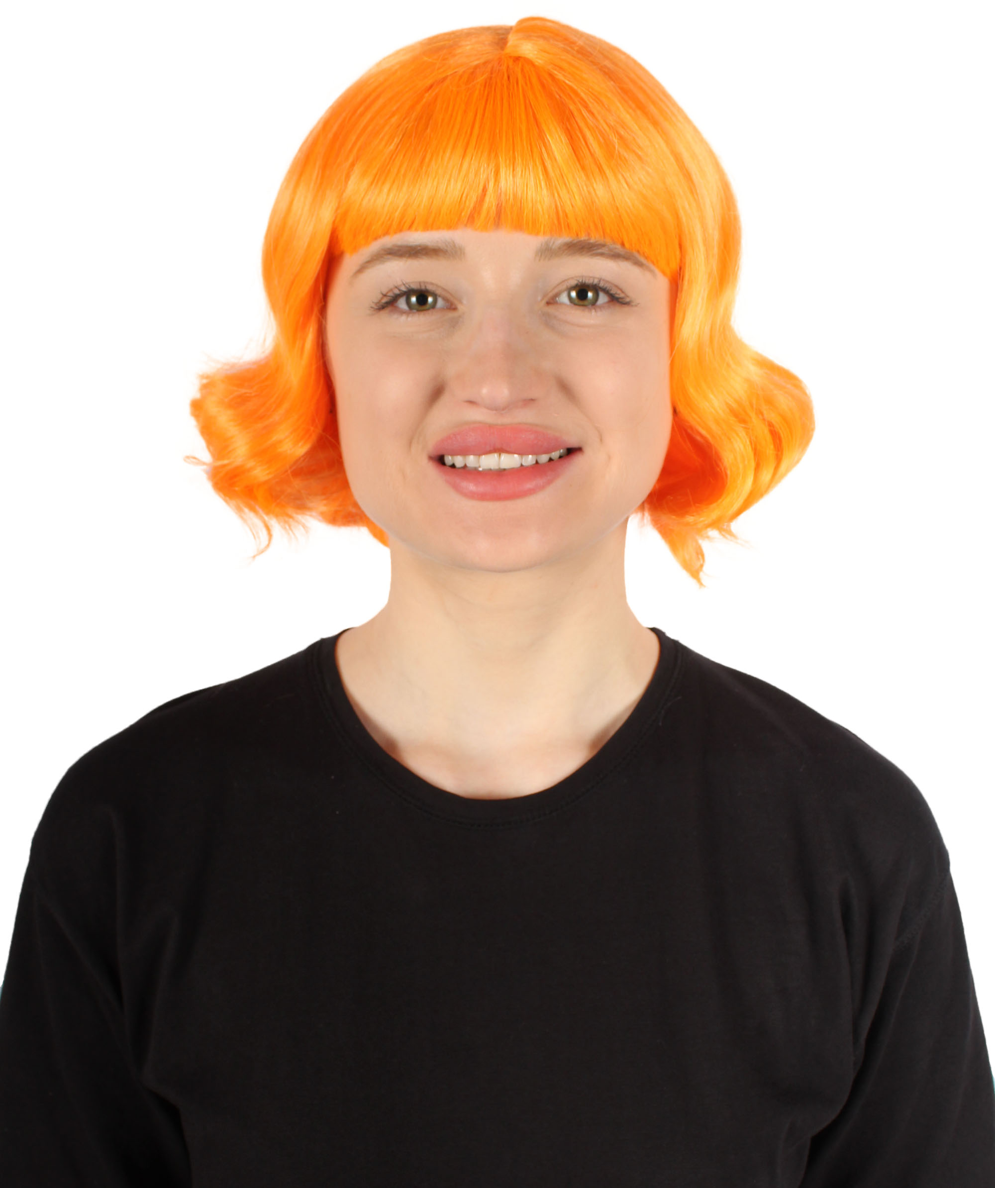 女性 8インチ ショートレングス ウェービー ポップアイコンウィッグ オレンジ H-5381_3 合成繊維の髪 ハロウィーンパーティーウィッグ