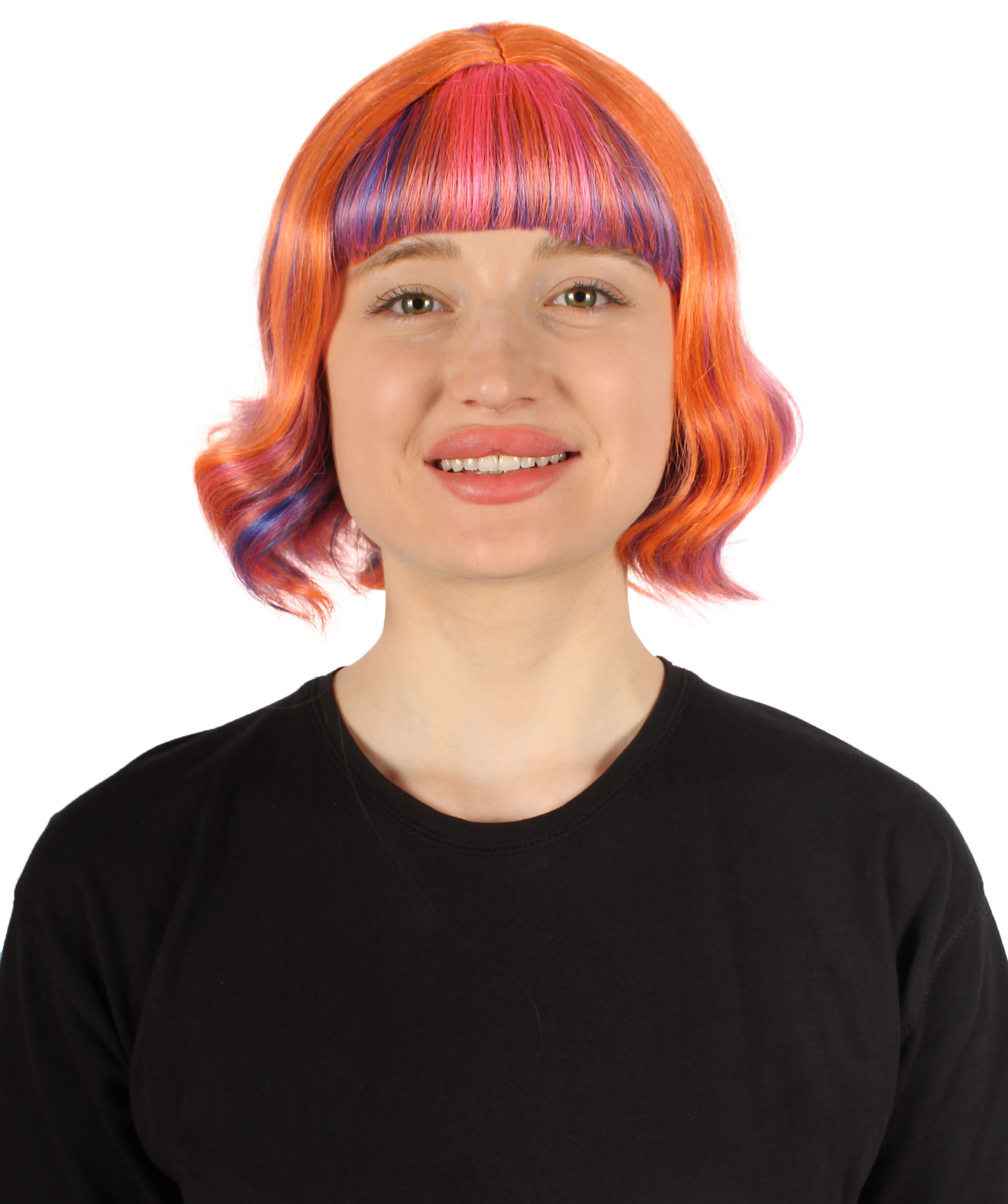 女性 8インチ ショートレングス ウェービー ポップアイコンウィッグ ピンクオンブレ H-5381_29 合成繊維の髪 ハロウィーンパーティーウィッグ